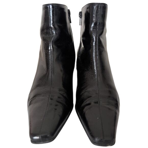 VTG Patent Leather Kitten Heel Ankle Boots Women 9 Minimalist Classic Capsule - Picture 3 of 9